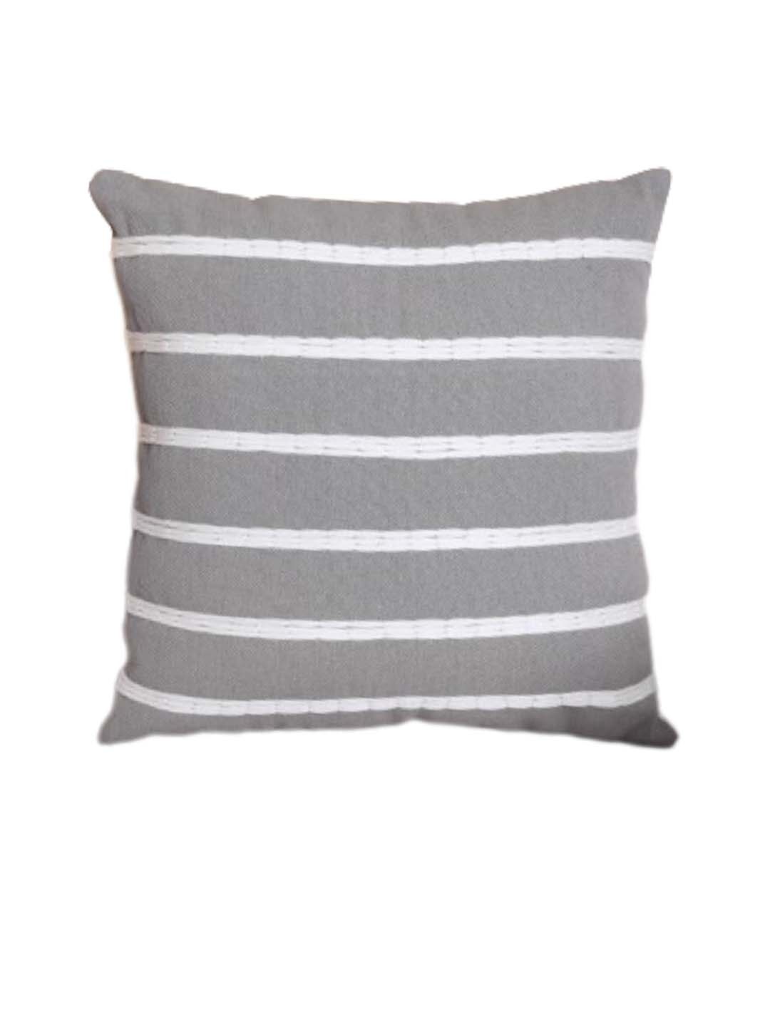 

HERE&NOW Grey & White Embroidered Square Cotton Cushion Cover