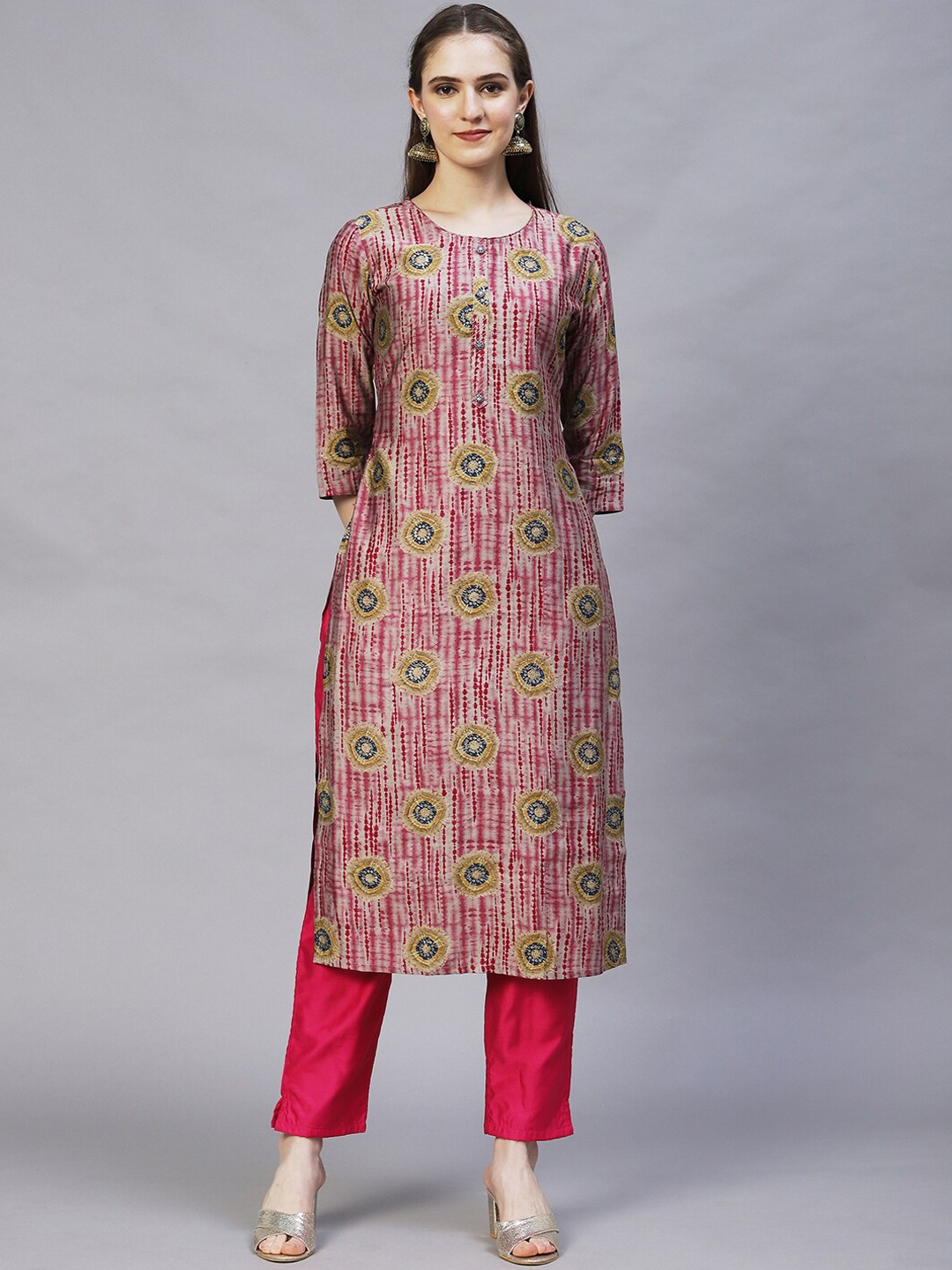 

FASHOR Women Maroon Dyed Straight Fit Silk Kurta