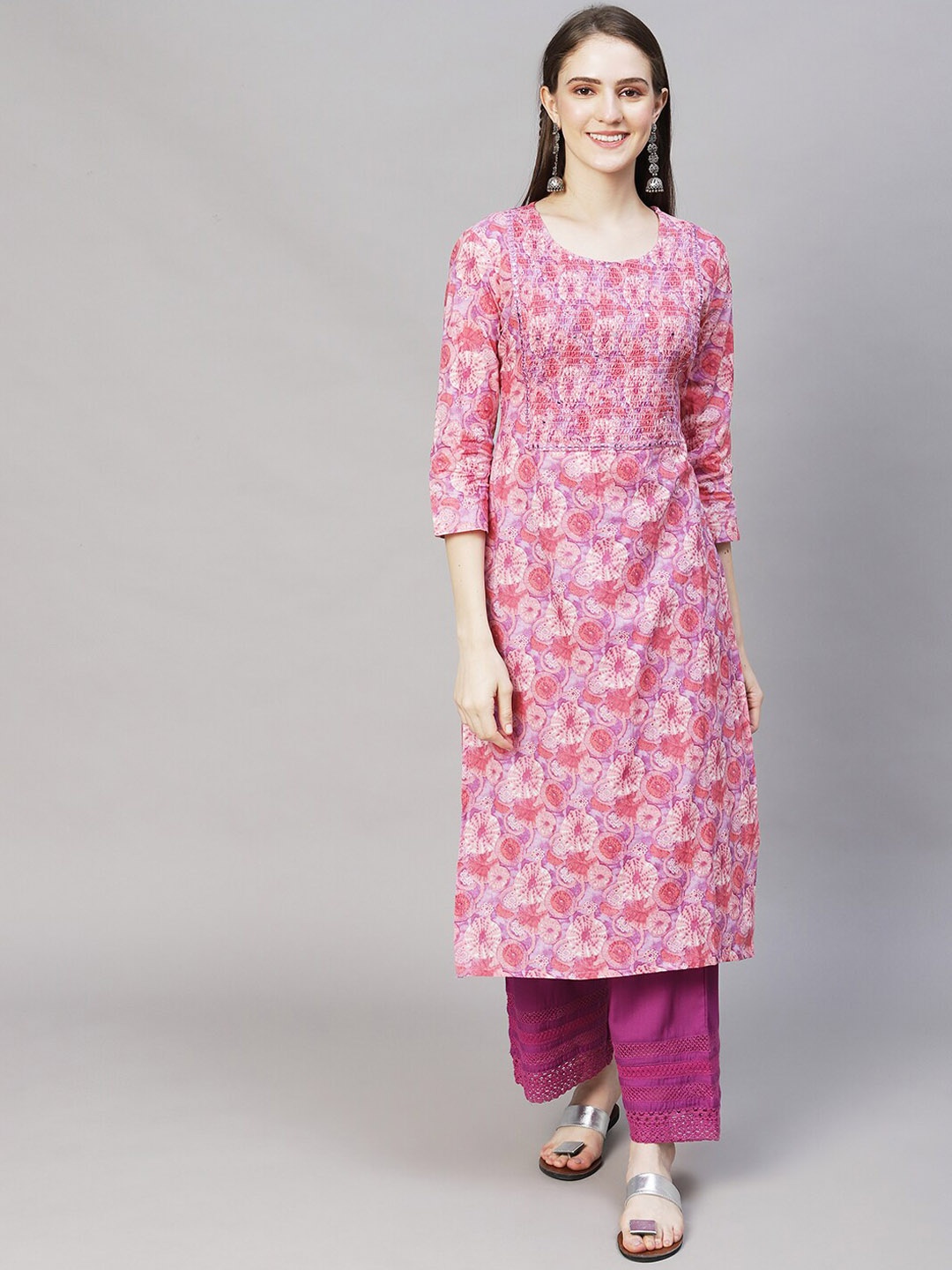 

FASHOR Women Purple Floral Printed Cotton Kurta