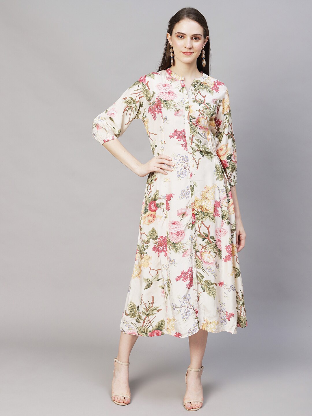 

FASHOR Women Off White Floral A-Line Midi Dress