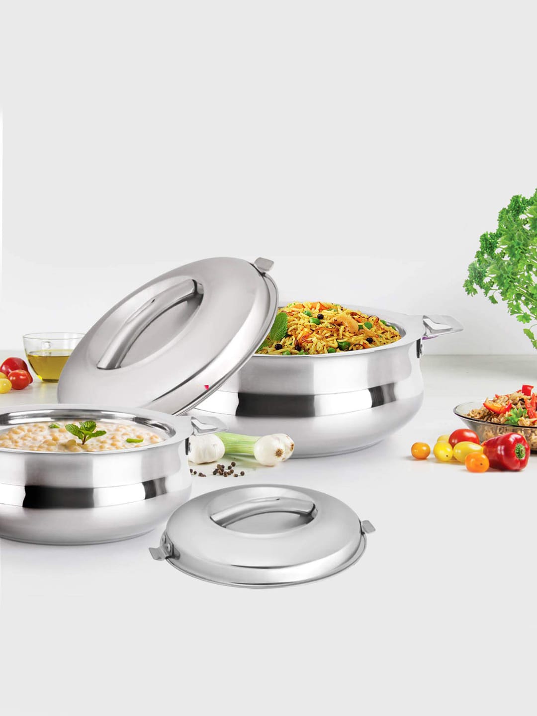 

Cello Set Of 2 Steel-Toned Solid Serving Casserole, Silver