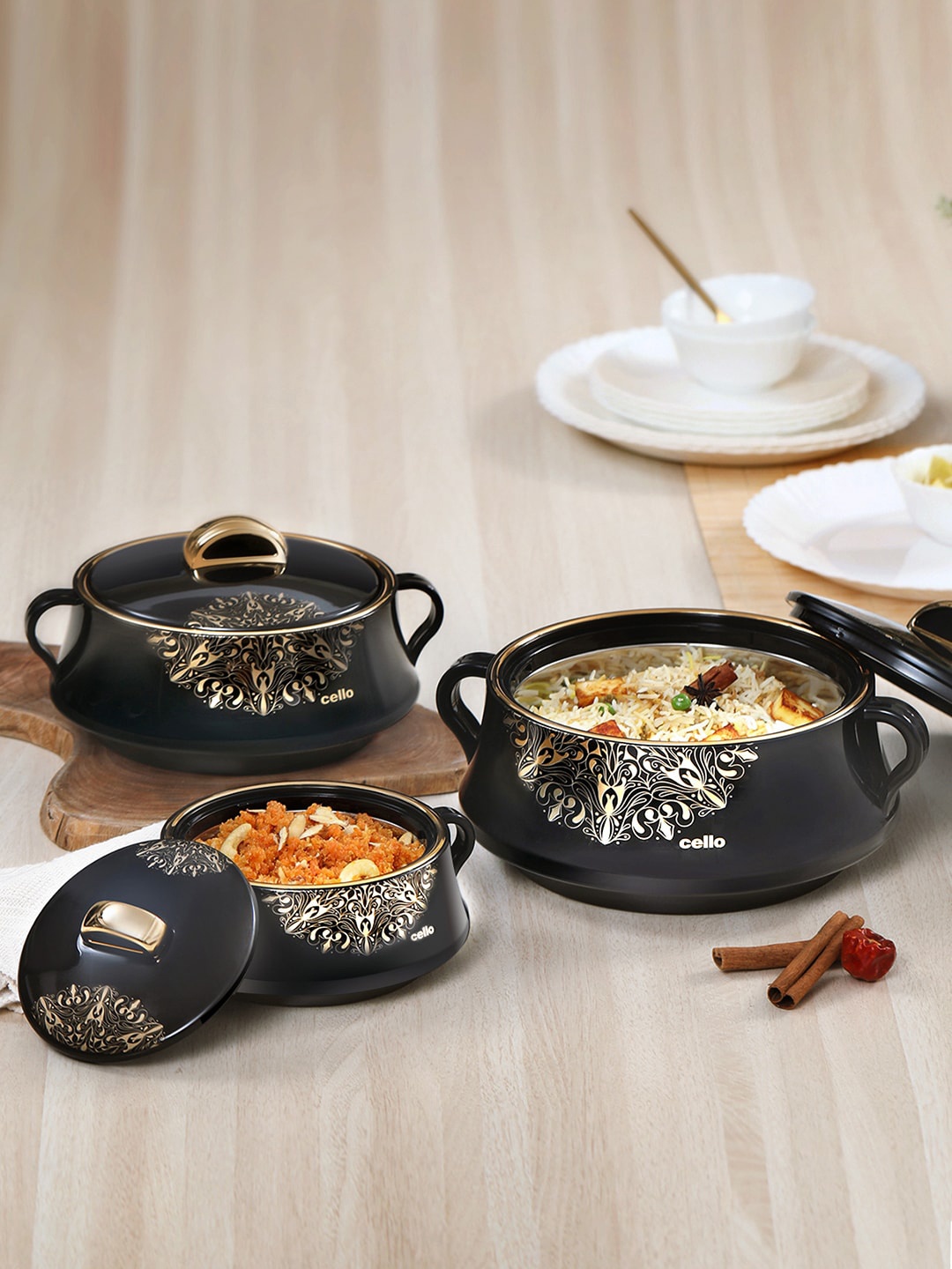 

Cello Midas Set of 3 Black Insulated Casserole- 500ml, 1 L, 1.5 L