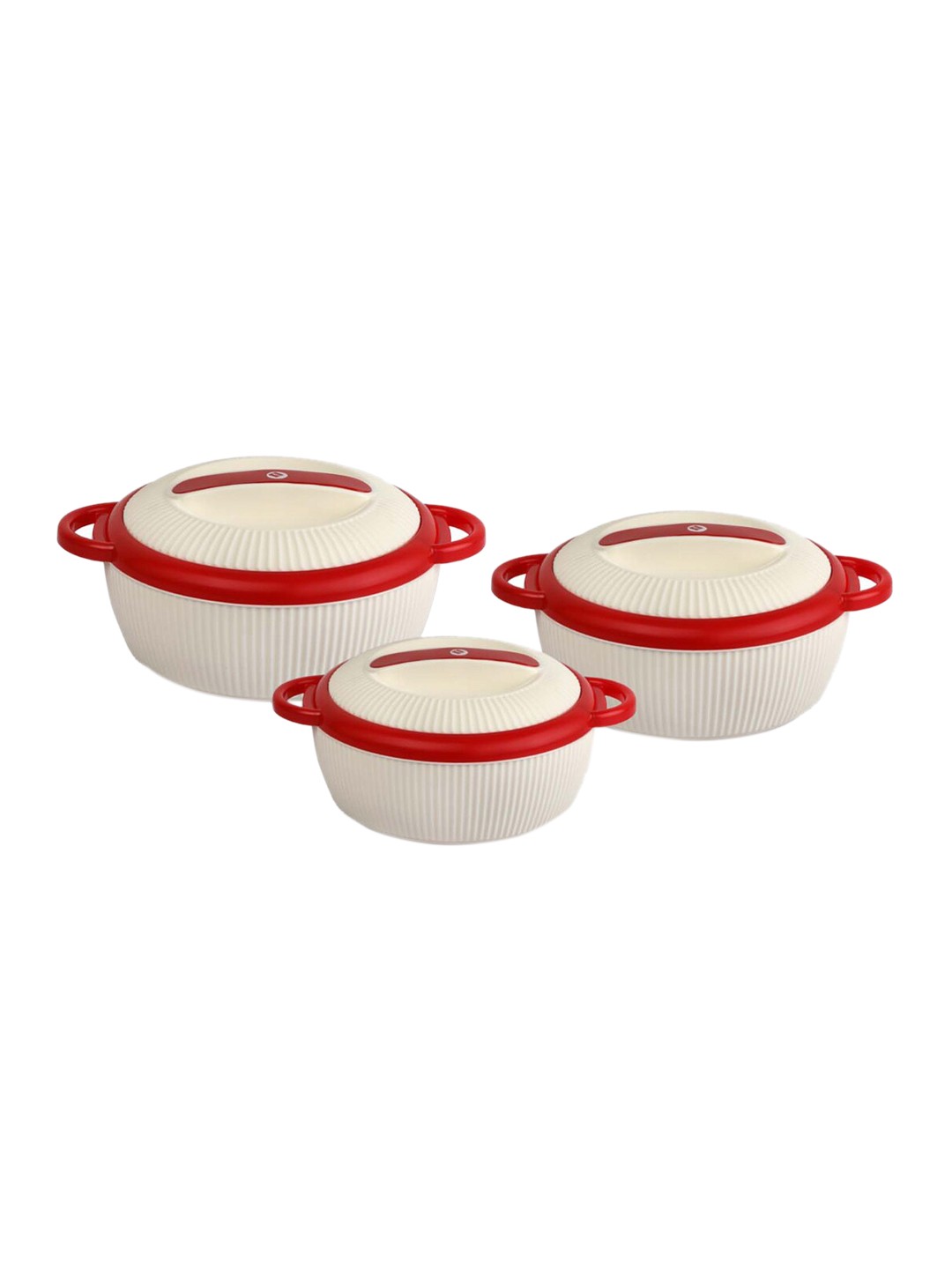 

Cello Set of 3 White & Red Textured Inner Steel Casserole With Lid