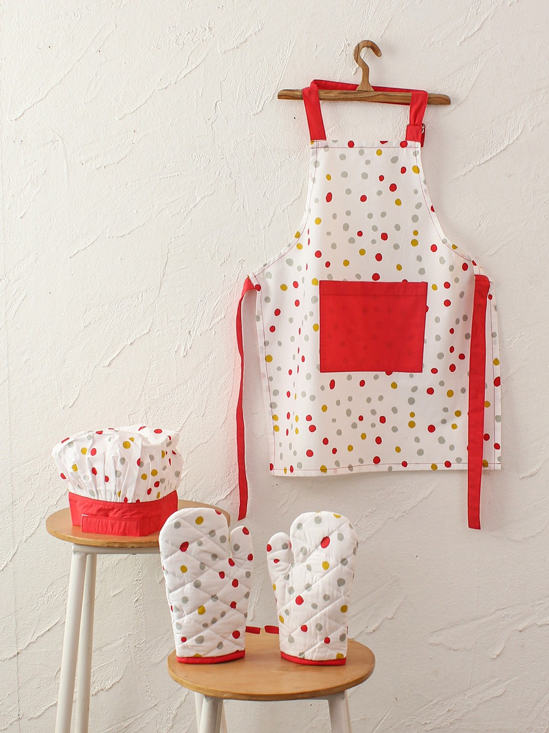 

House This Set Of 3 Printed Cotton Kitchen Set, Red