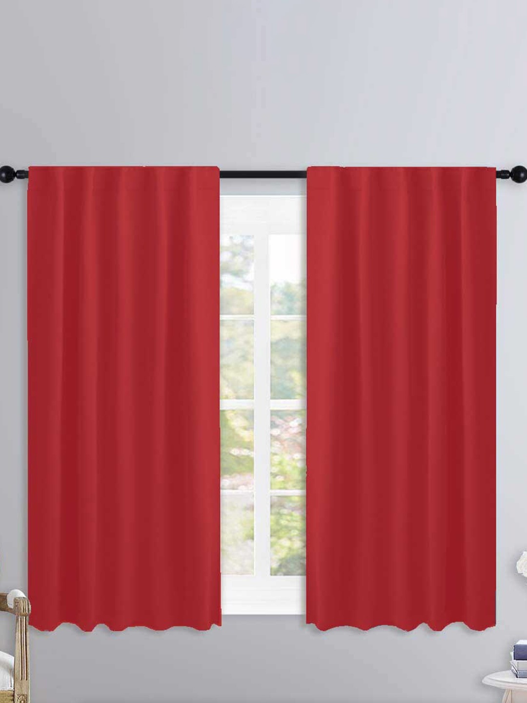 

Lushomes Red 2 Pieces Rod Pocket Window Curtains