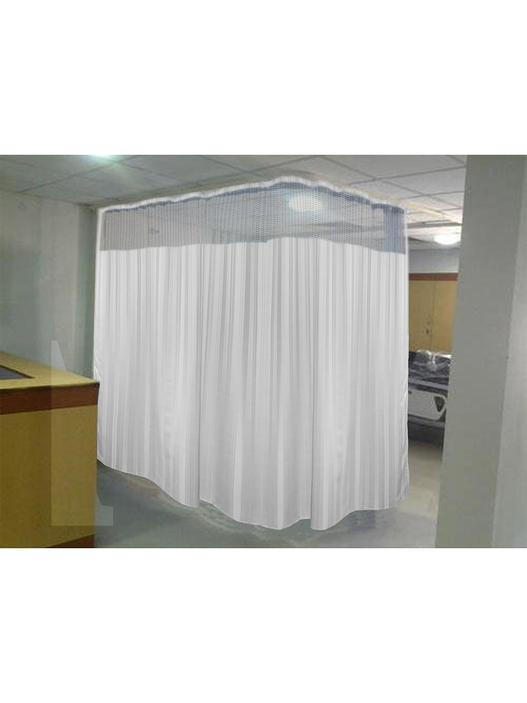 

Lushomes White Striped ICU 3 Panels Partition Hospital Door Curtain
