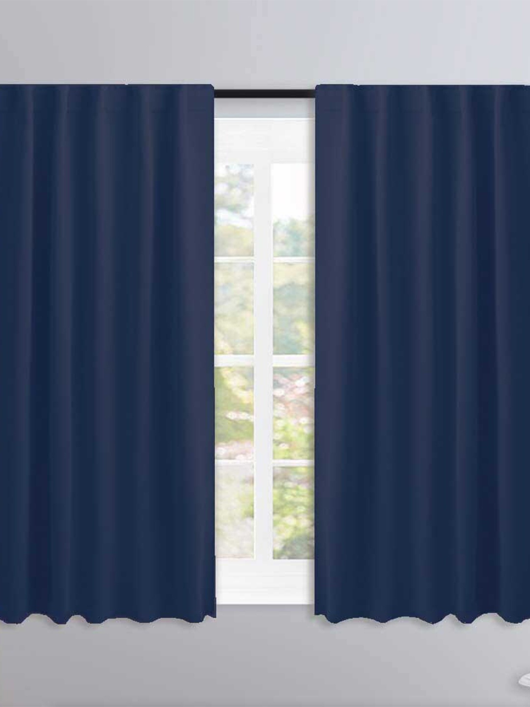 

Lushomes Navy Blue 2 Pieces Cotton Rod Pocket Window Curtains