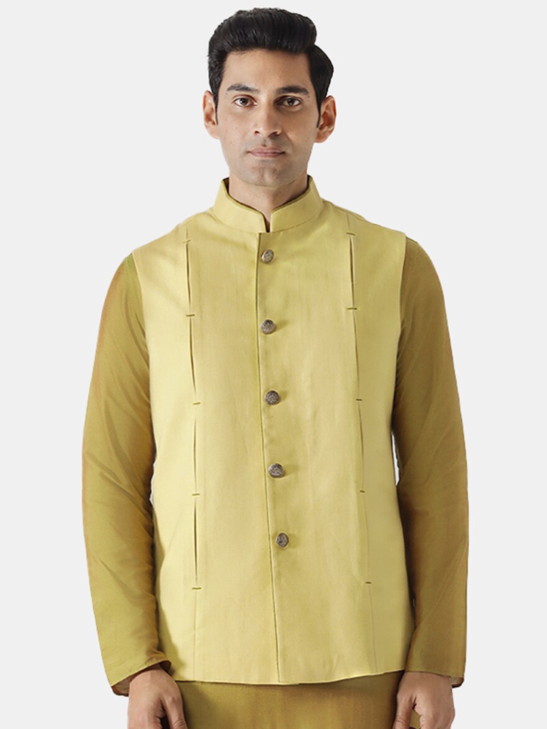 

KISAH Men Yellow Solid Nehru Jacket