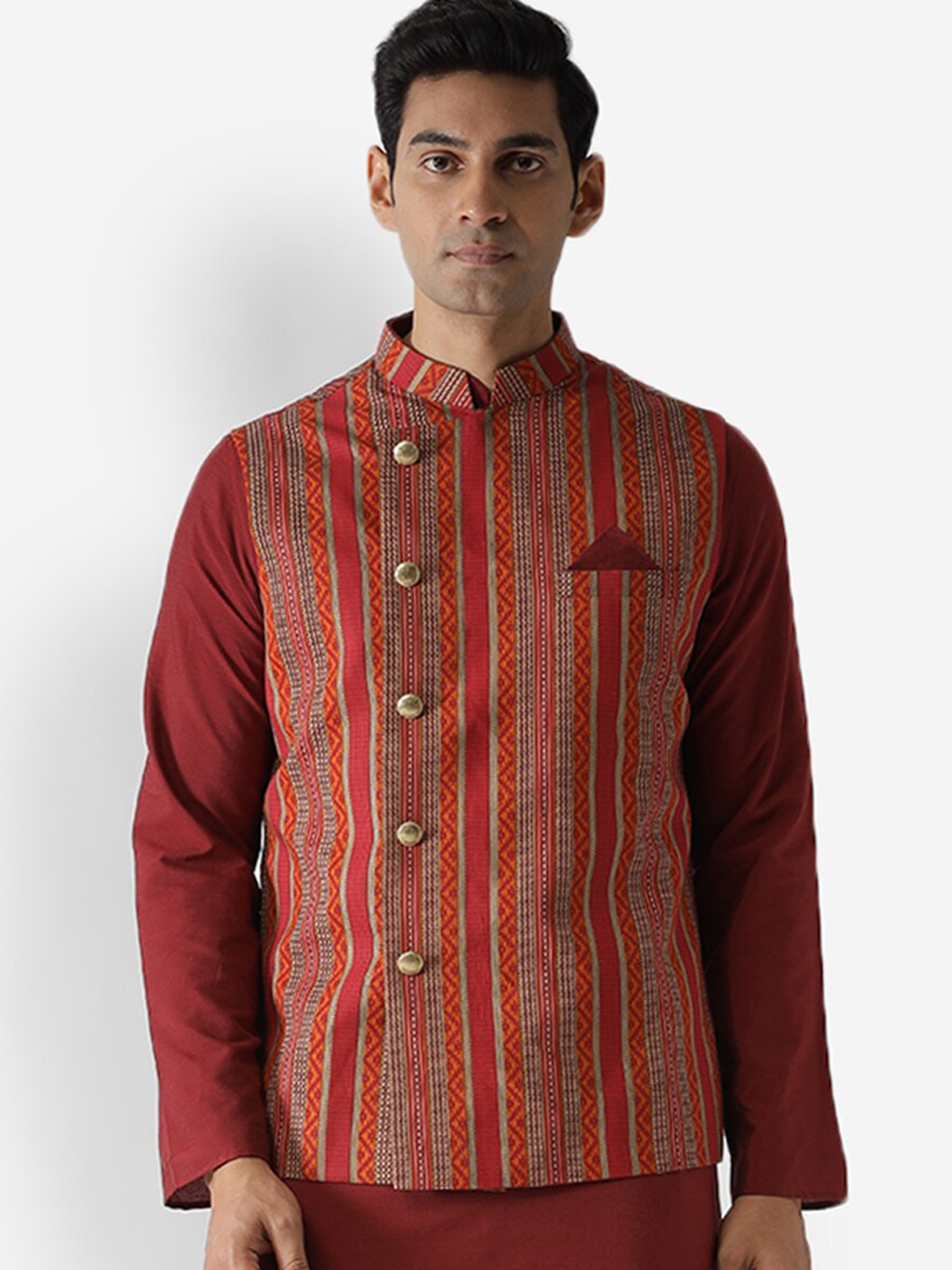 

KISAH Men Red Printed Nehru Jacket