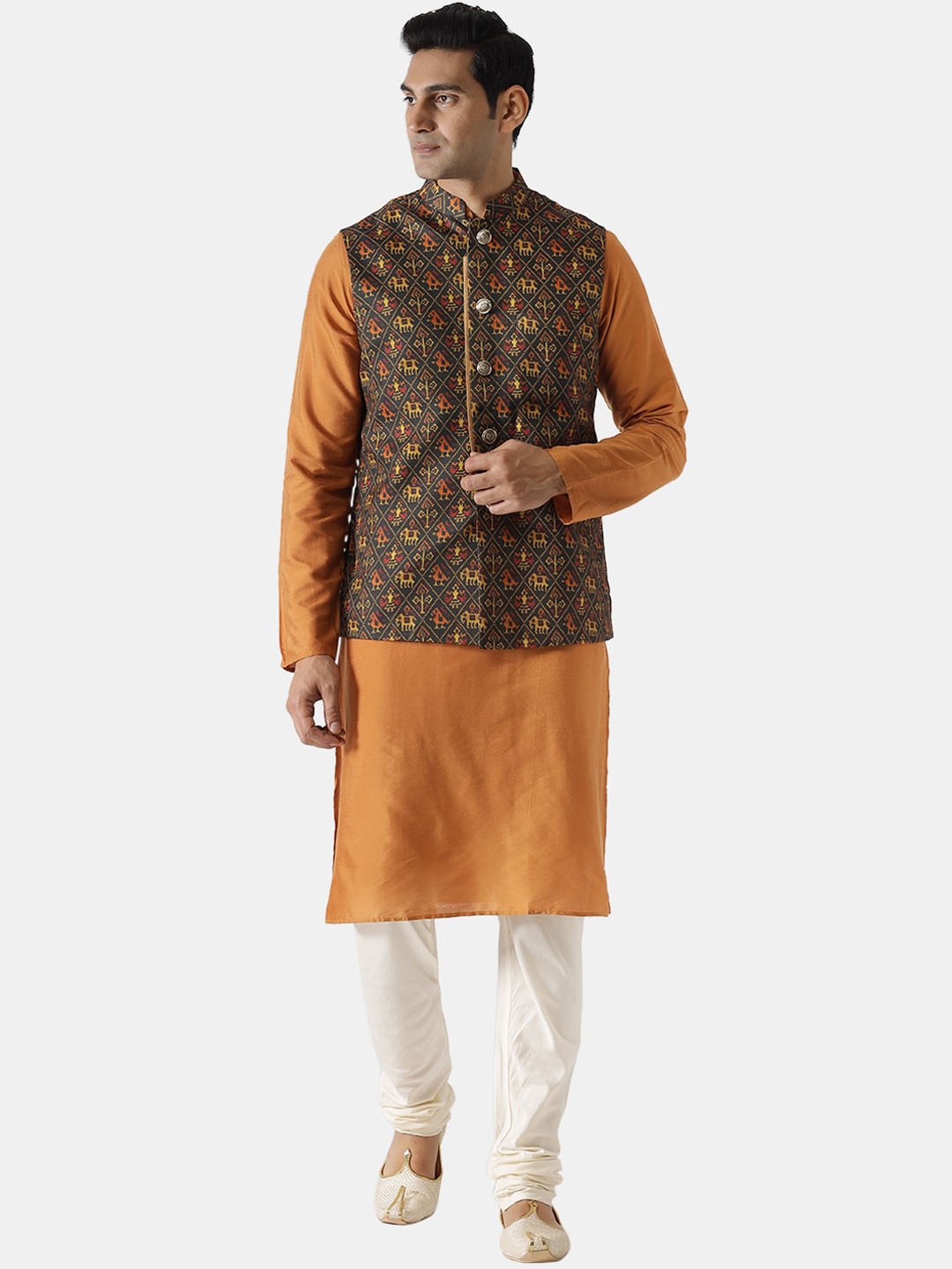 

KISAH Men Black Printed Nehru Jackets