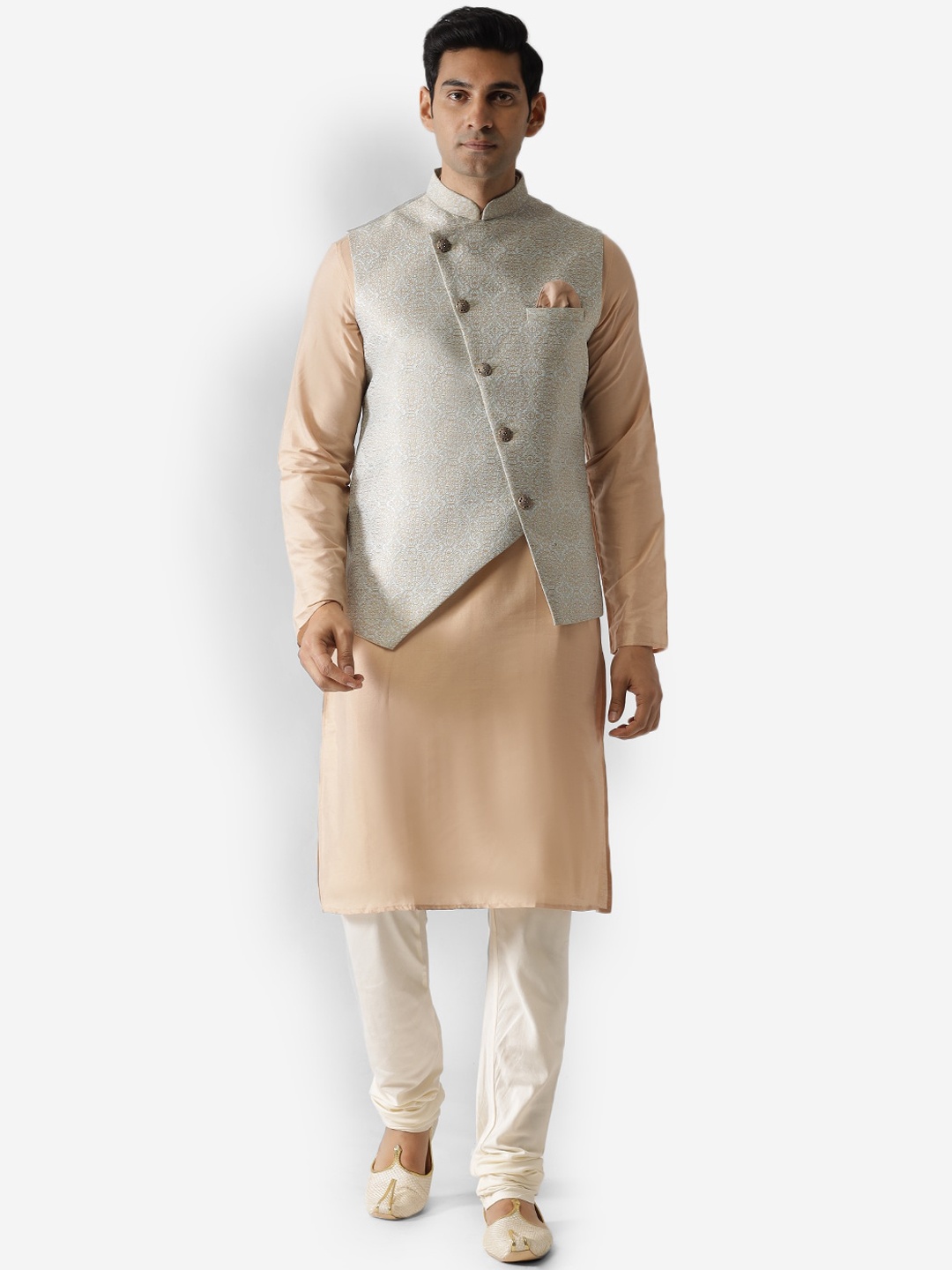 

KISAH Men Beige Solid Woven Nehru Jacket