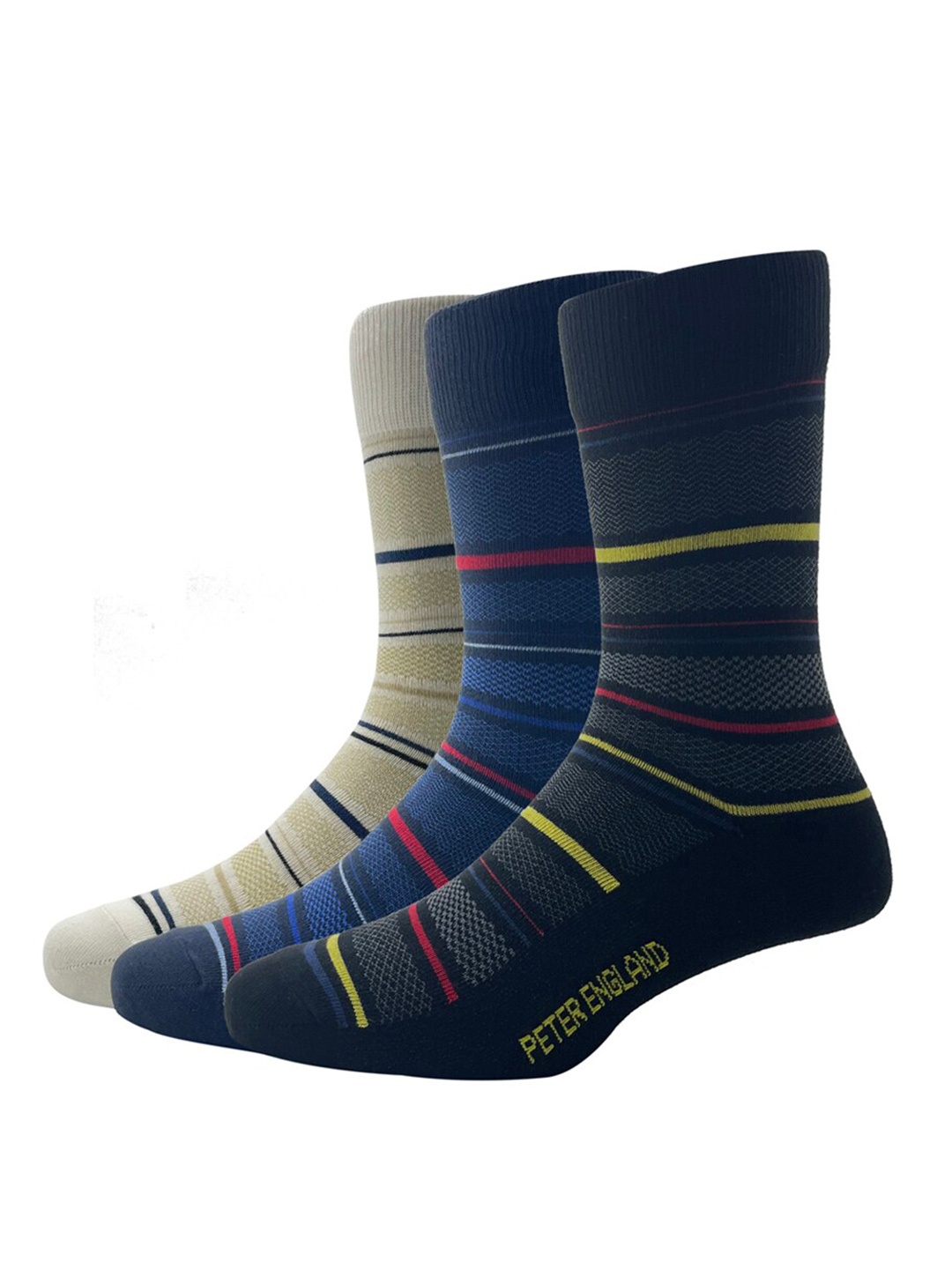 

Peter England Men Pack Of 3 Patterned Calf--Length Socks, Cream