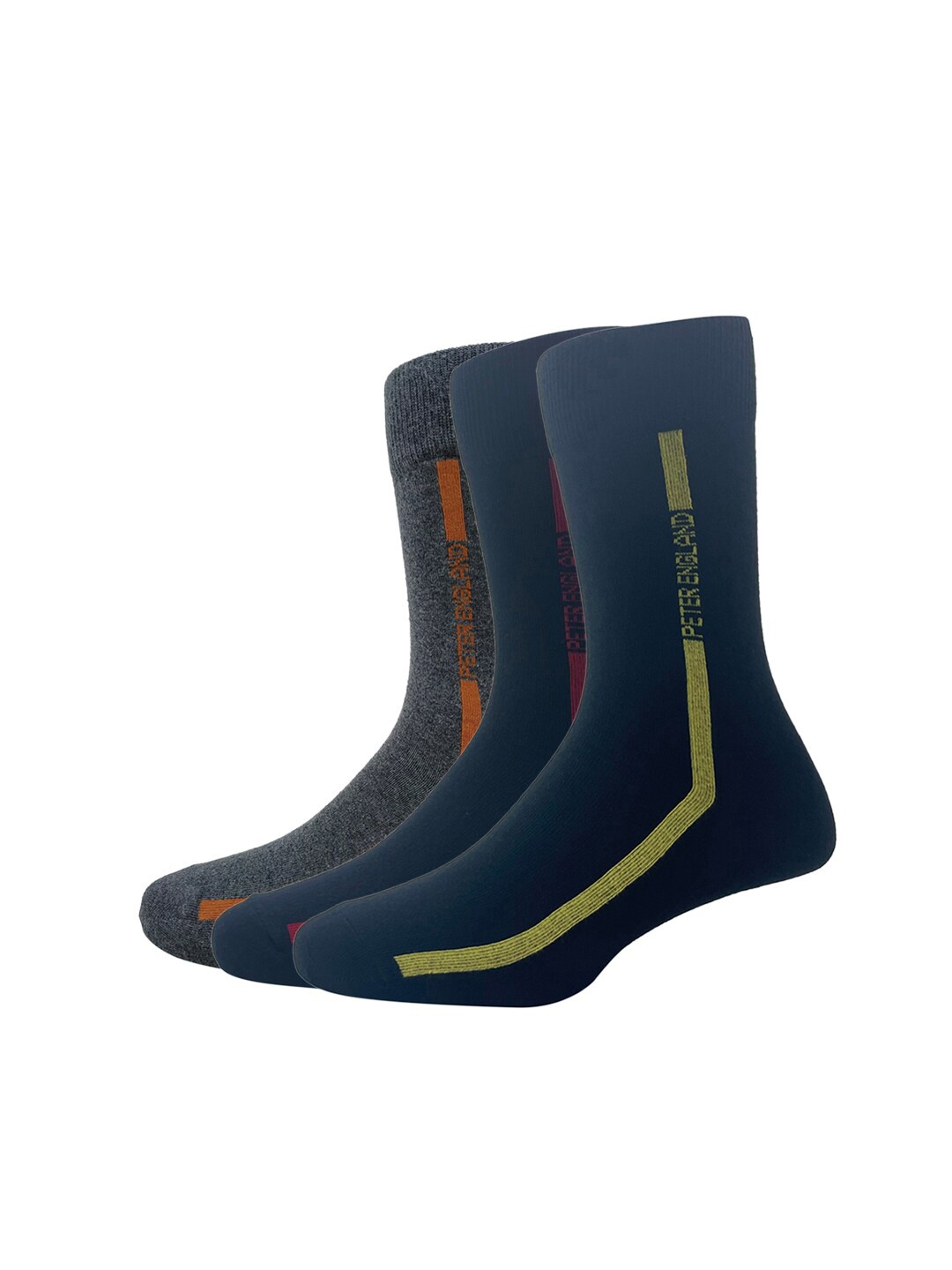 

Peter England Men Pack Of 3 Patterned Cotton Calf-Length Socks, Black