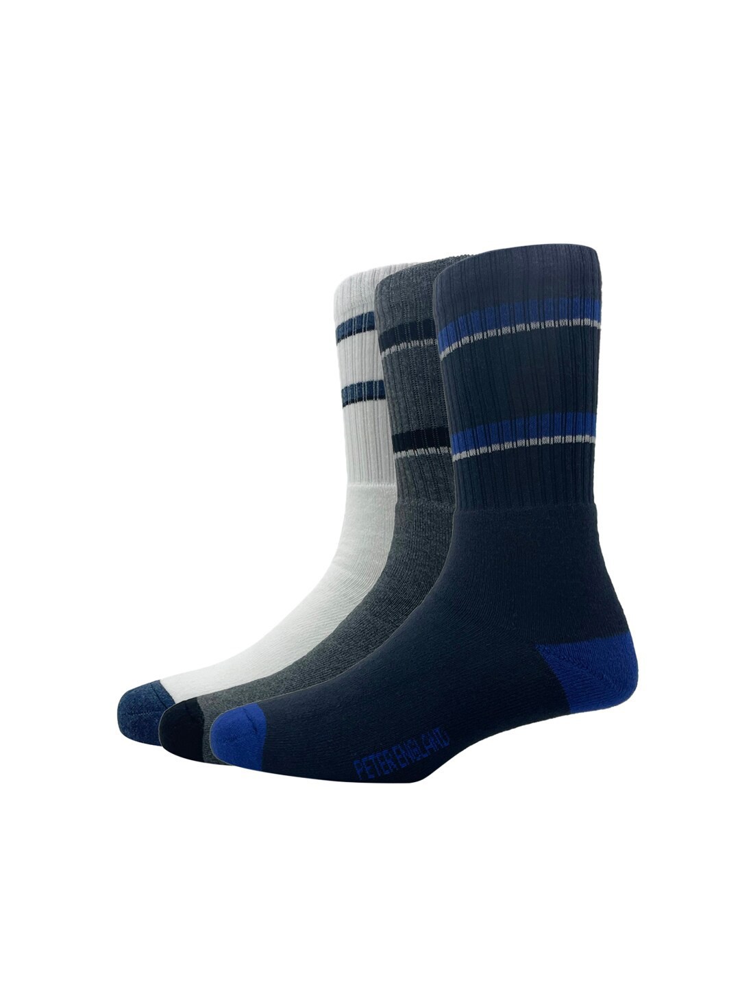 

Peter England Men Pack of 3 Striped Calf-Length Sock, White