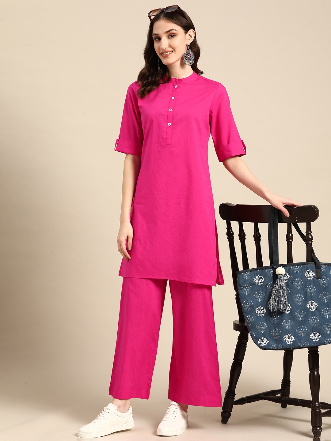 

Sangria Women Pure Cotton Kurta with Palazzos, Pink