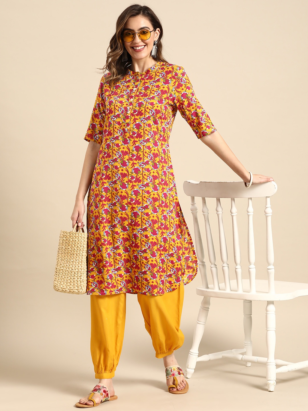 

Sangria Women Ethnic Motifs Printed Kurta with Salwar, Mustard