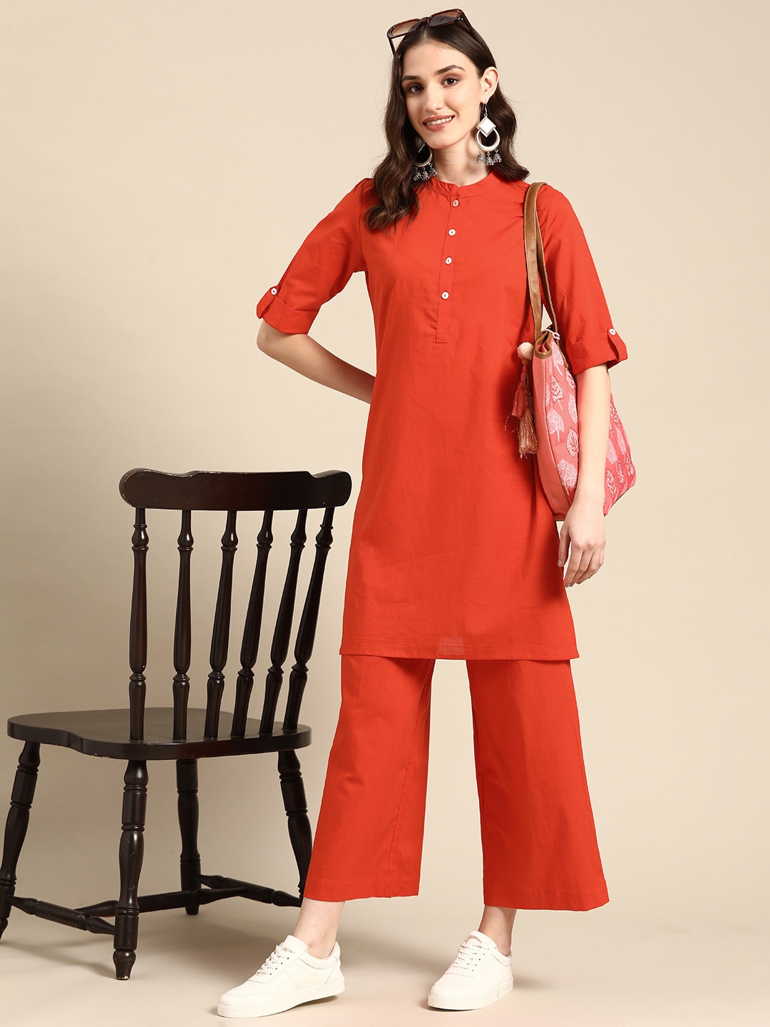 

Sangria Women Pure Cotton Kurta with Palazzos, Orange