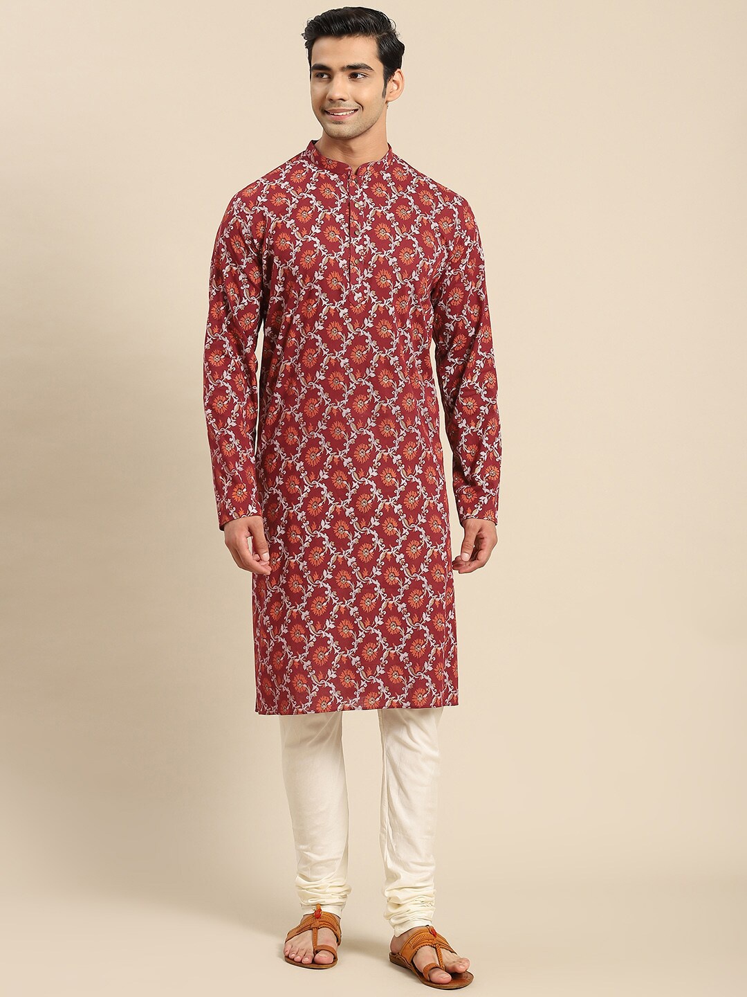 

KISAH Men Maroon Ethnic Motifs Printed Kurta