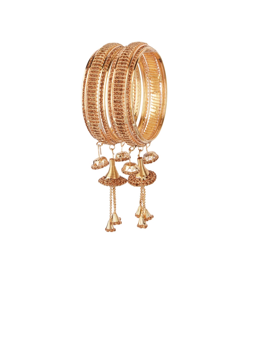 

FEMMIBELLA Rose Gold-Plated Artificial Stone-Studded Latkan Bangles Set