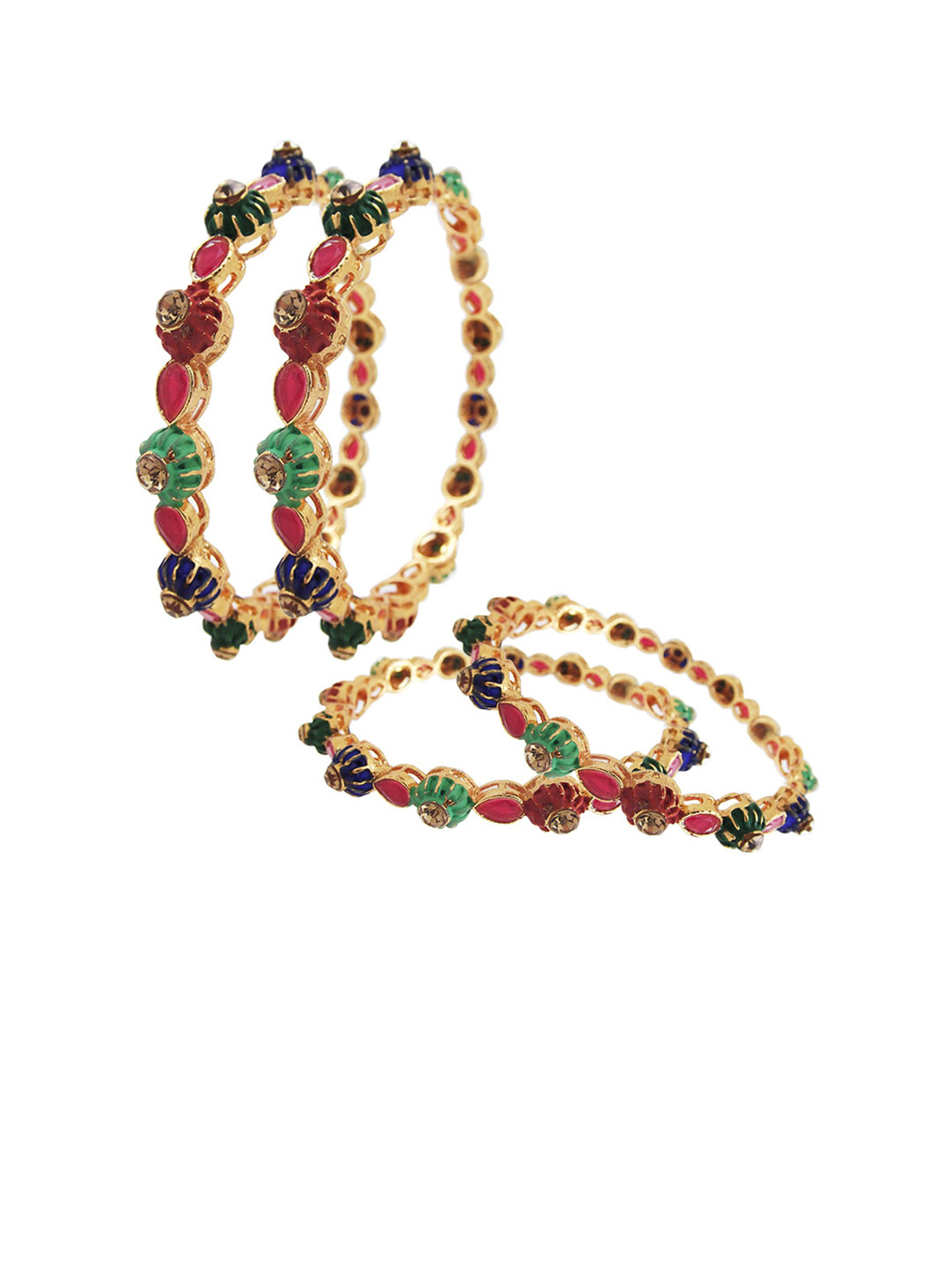 

FEMMIBELLA Set Of 4 Gold-Plated & Red CZ Studded Bangle