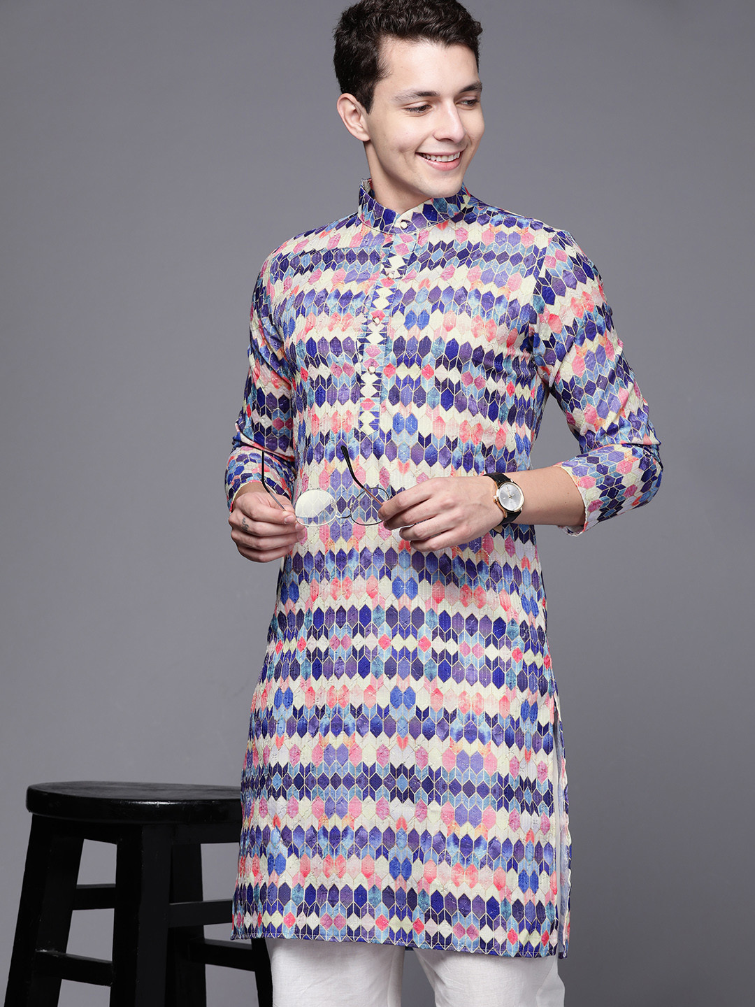 

Indo Era Men Ethnic Motifs Printed Kurta, Blue