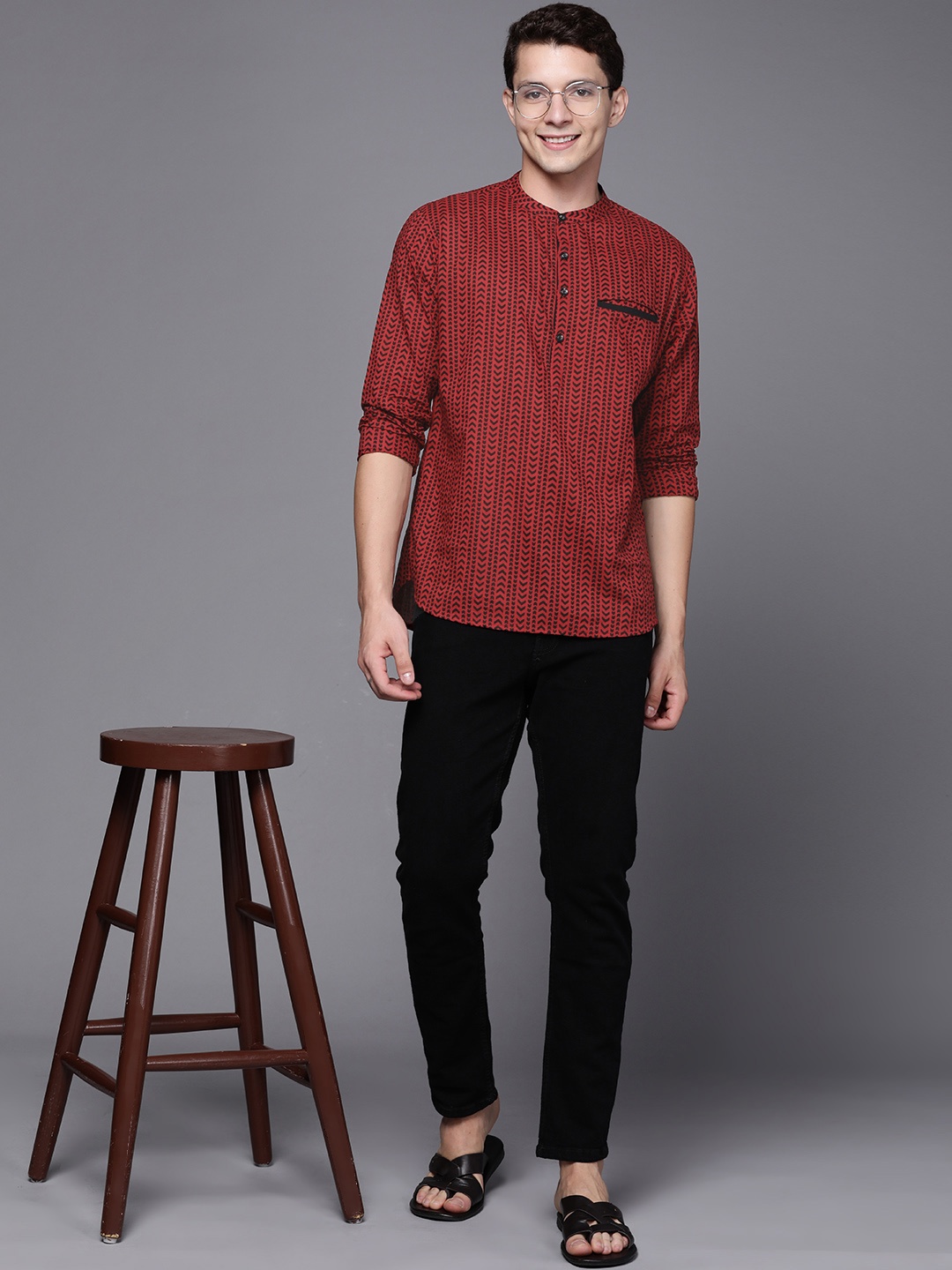

Indo Era Men Cotton Printed Kurta, Maroon