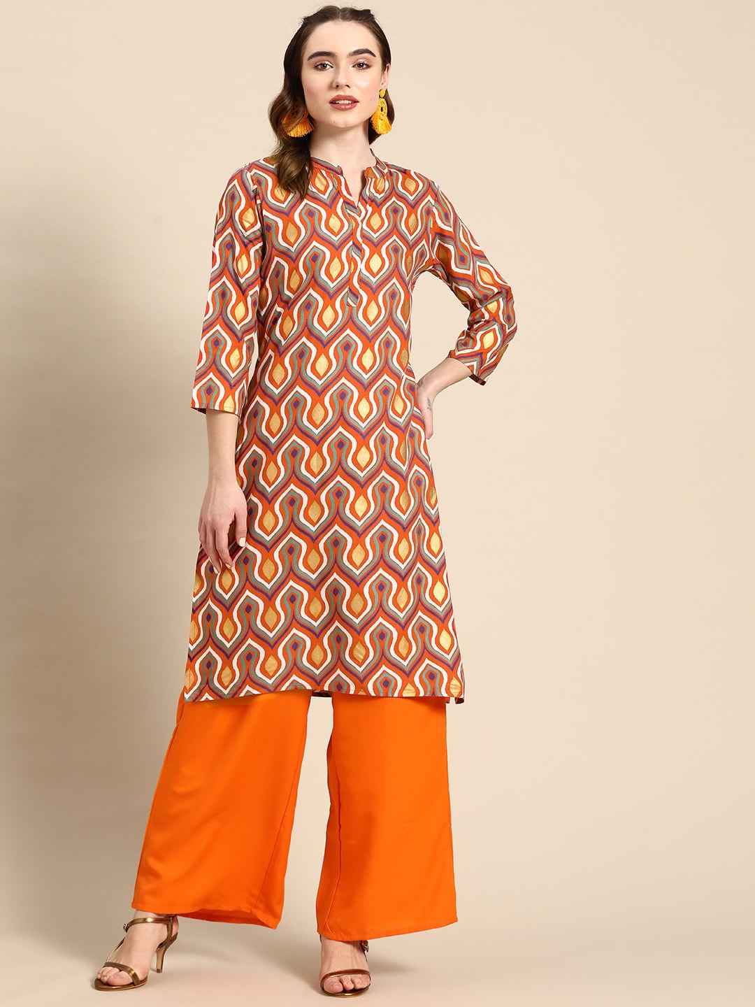 

Sangria Women Ethnic Motifs Printed Kurta, Rust