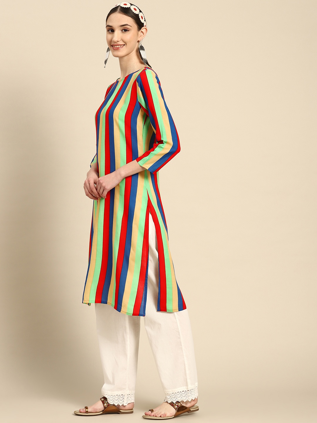 

Sangria Women Striped Kurta, Green