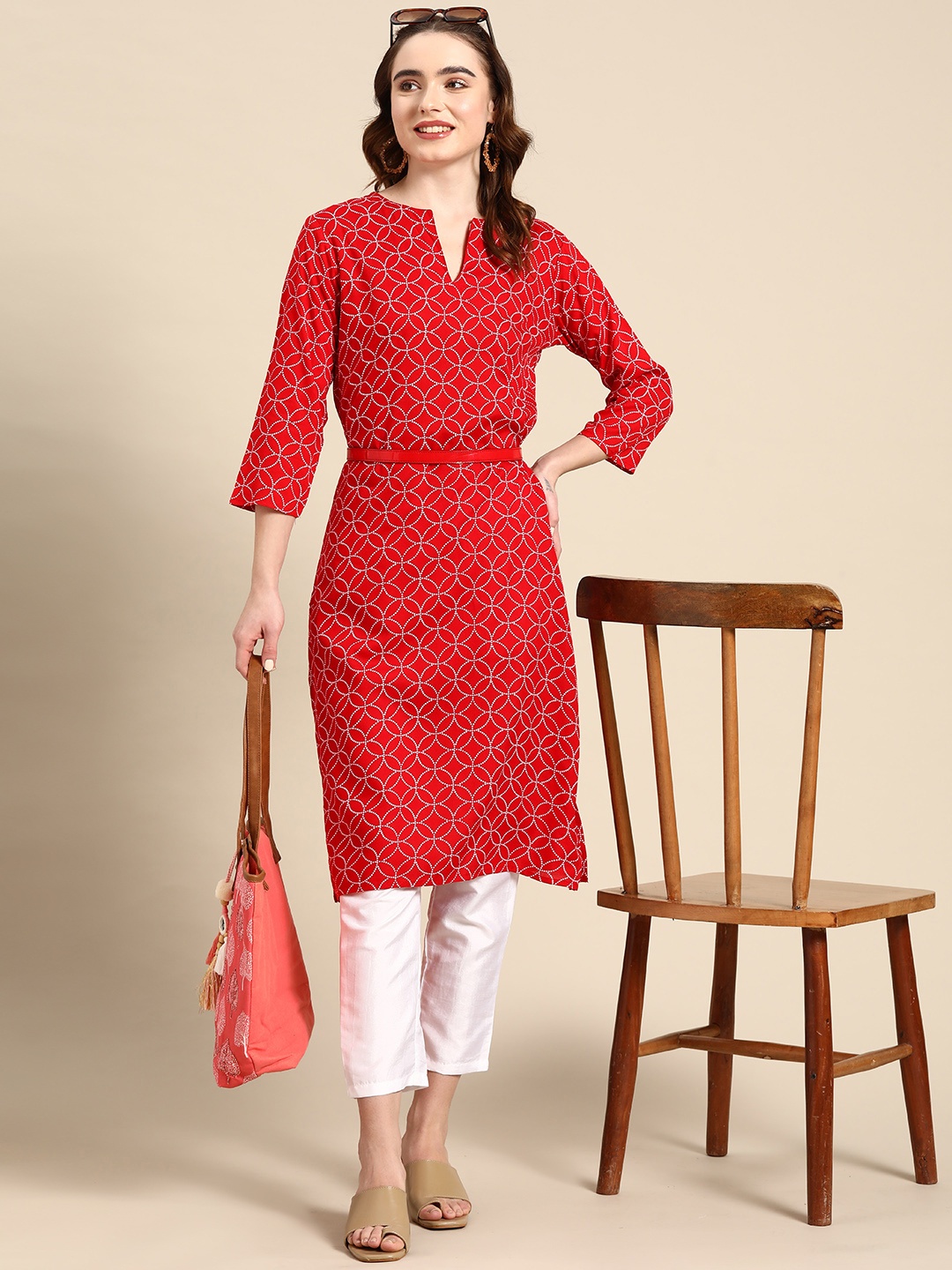 

Sangria Women Geometric Printed Kurta, Red