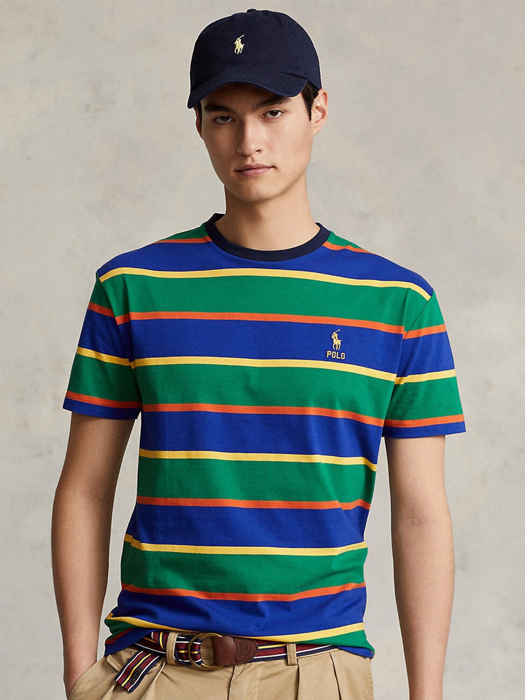 

Polo Ralph Lauren Men Green & Blue Striped Cotton T-shirt