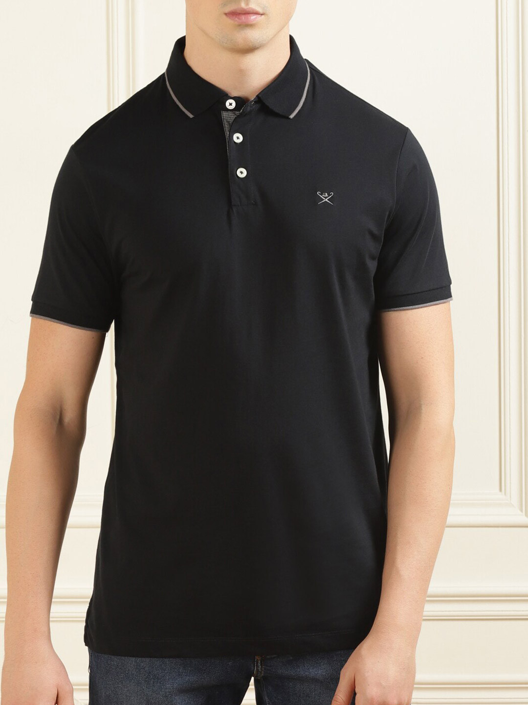 

HACKETT LONDON Men Black Polo Collar Pure Cotton T-shirt
