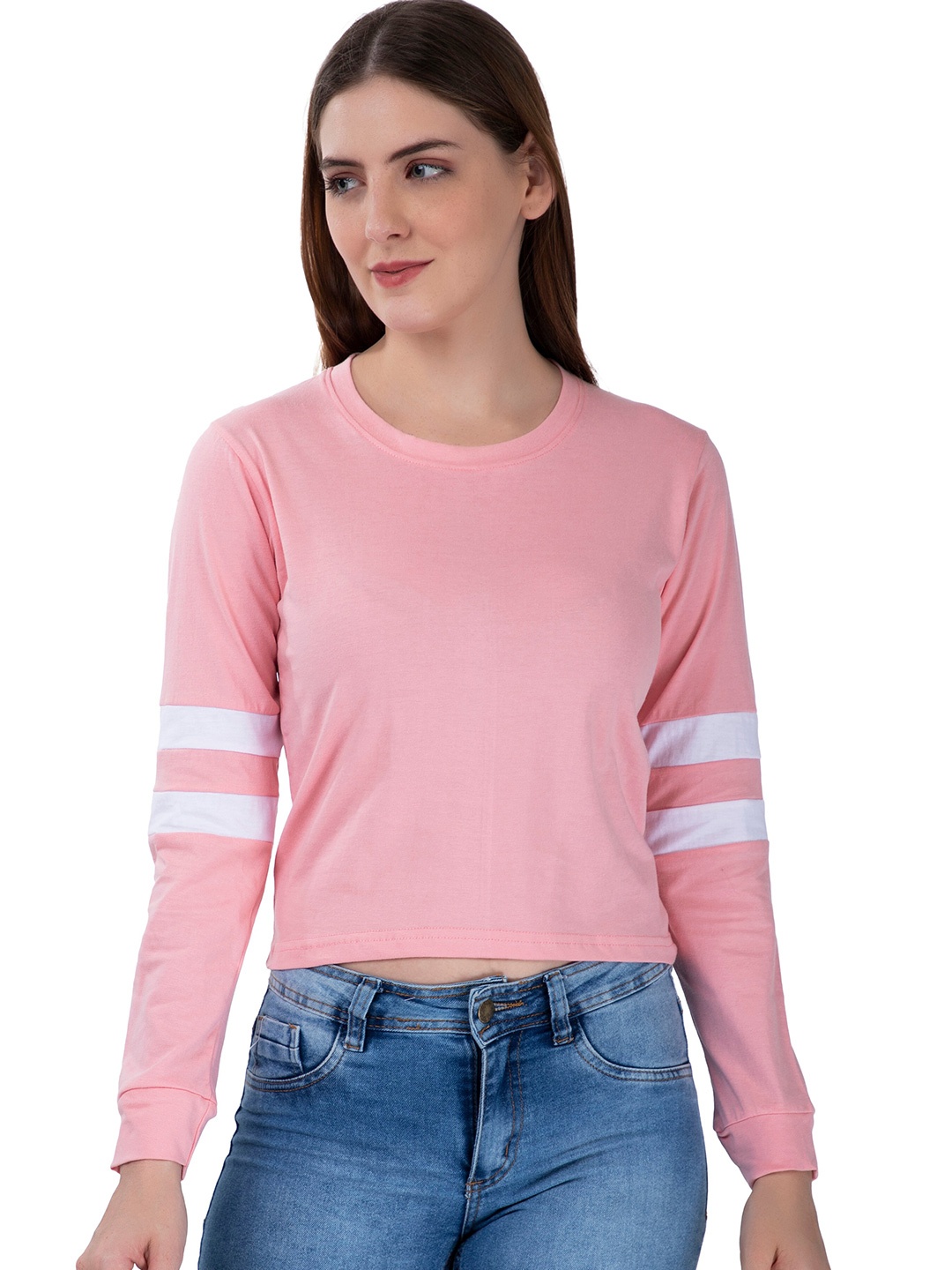 

VIVINKS Women Pink & White Cotton T-shirt