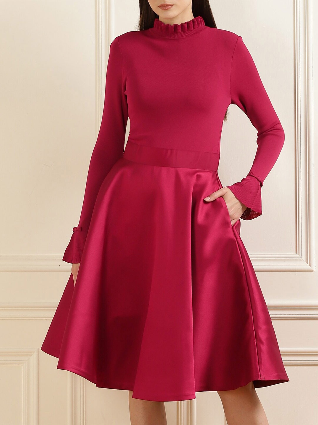 

Ted Baker Pink Solid High Neck Dress
