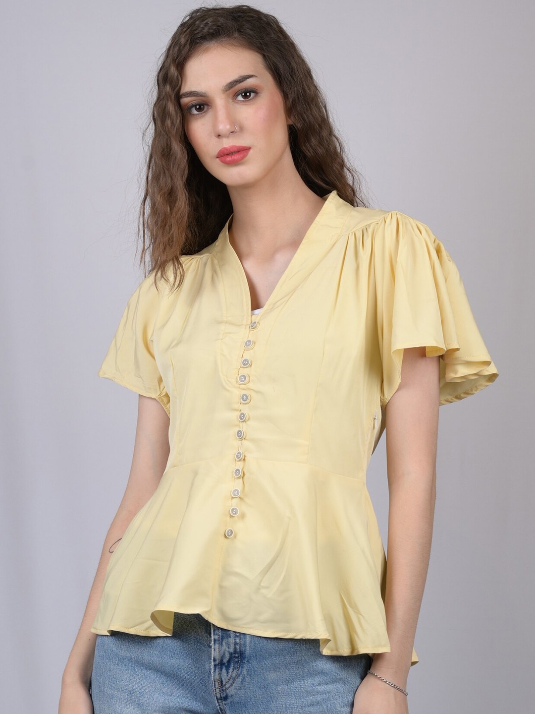 

OWO THE LABEL Women Yellow Peplum Top