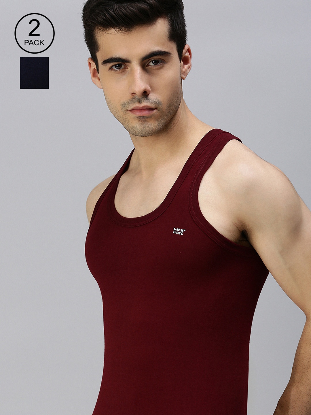 

Lux Cozi Pack of 2 Round Neck Sleeveless innerwear Vests, Maroon
