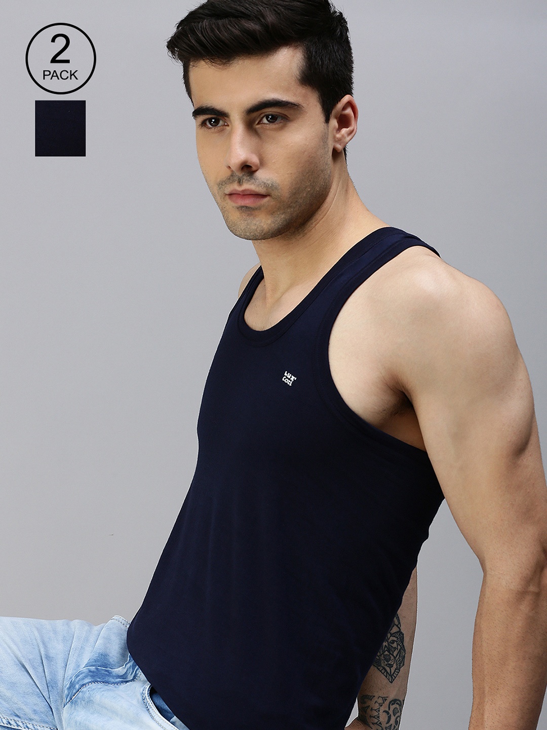 

Lux Cozi Pack of 2 Pure Cotton Round Neck Half-Sleeve Innerwear Vests, Navy blue