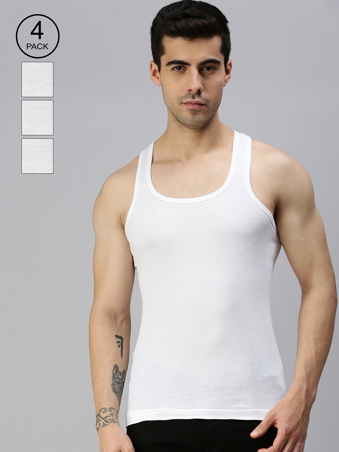 

Lux Cozi Pack of 4 Organic Cotton Round-Neck Sleeveless Innerwear Vests, White