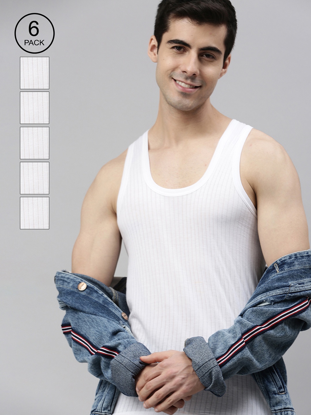 

Lux Cozi Men Pack Of 6 Round Neck Sleeveless Organic Cotton Innerwear Basic Vests, White