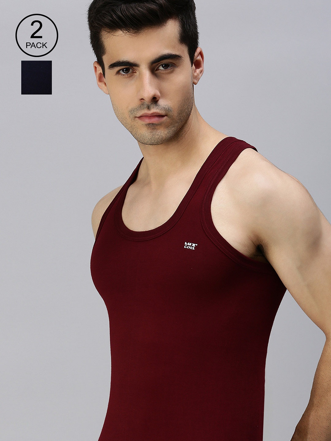 

Lux Cozi Men Pack of 2 Round Neck Sleeveless Innerwear Vests, Maroon