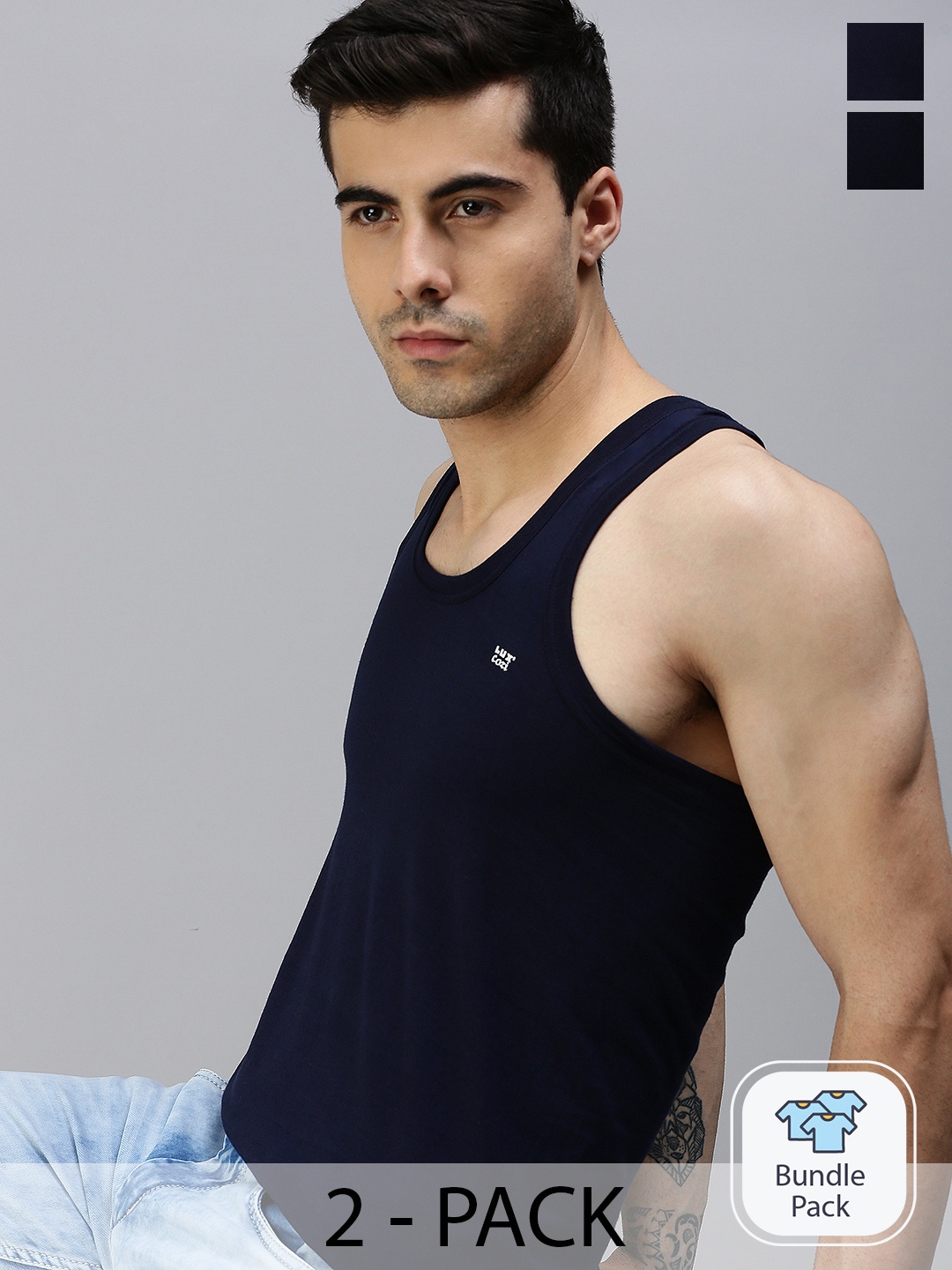 

Lux Cozi Pack Of 2 Pure Cotton Basic Innerwear Vest, Navy blue