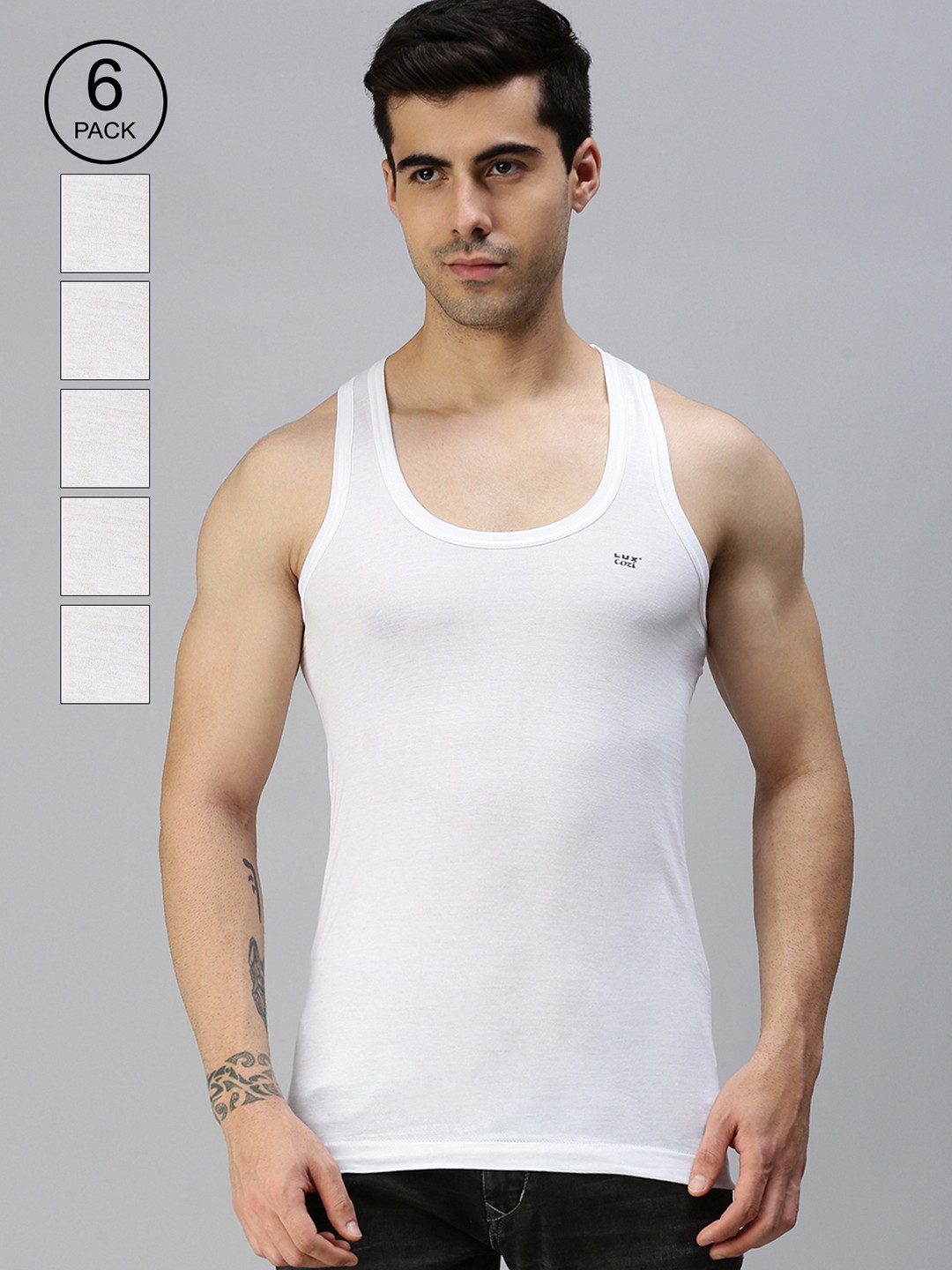 

Lux Cozi Men Pack of 6 Assorted Solid Organic Cotton Basic Innerwear Vests