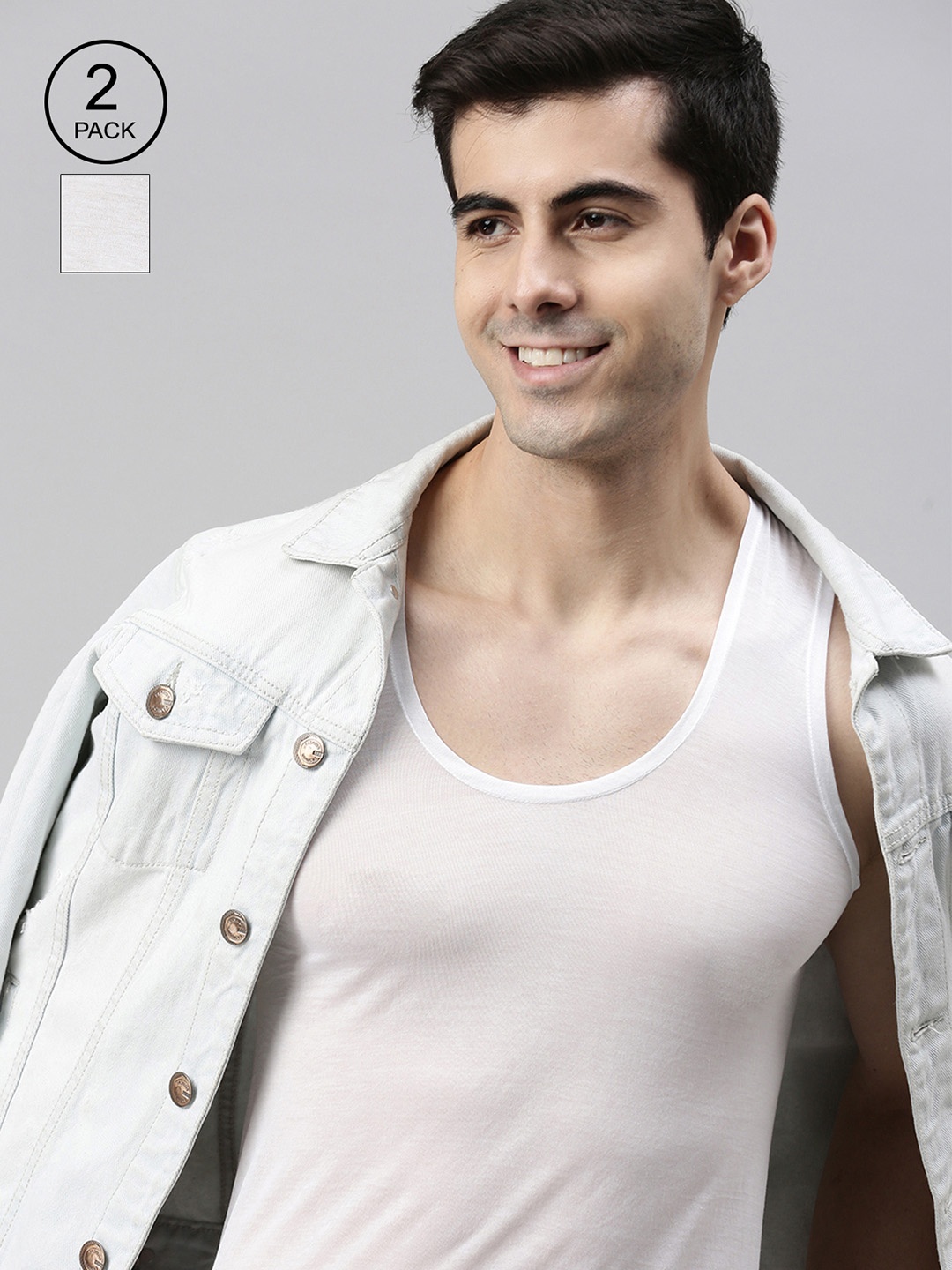 

Lux Cozi Men Pack Of 2 White Solid Organic Cotton Basic Innerwear Vest