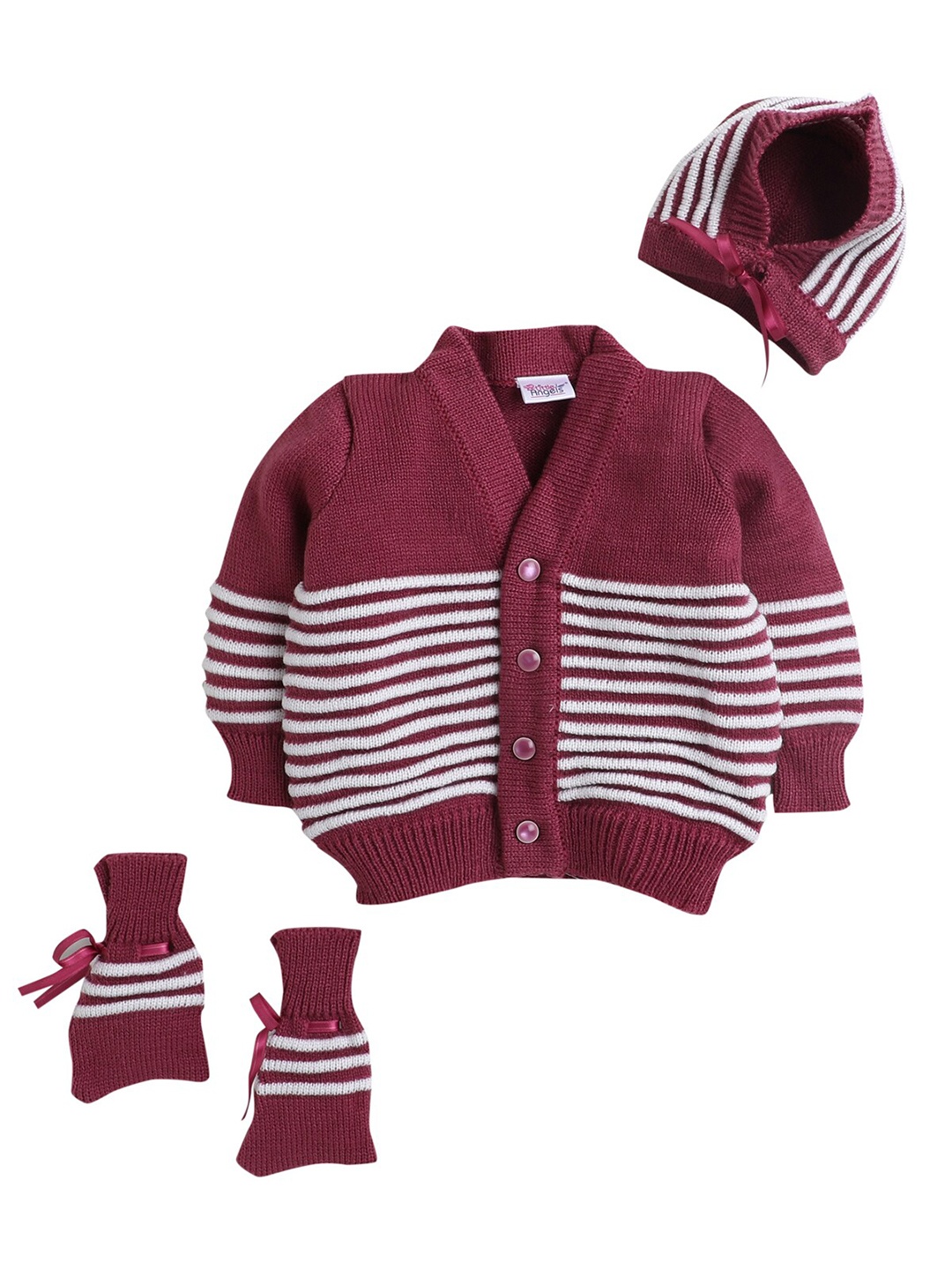 

Little Angels Unisex Kids Maroon & White Striped Cardigan