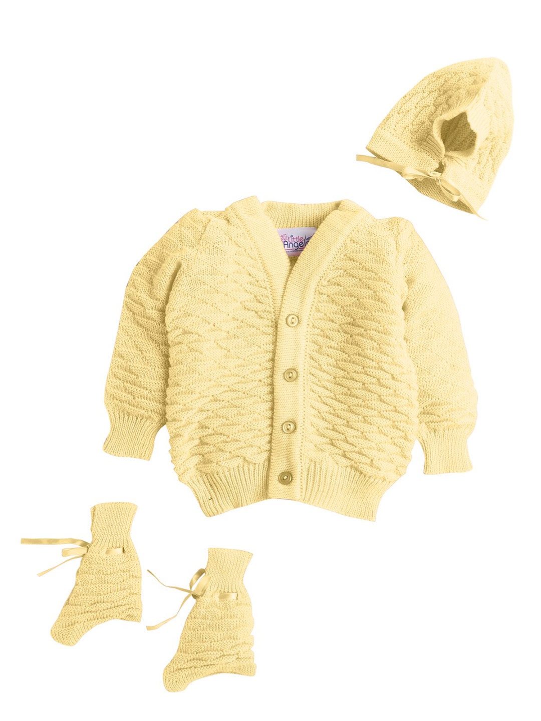 

Little Angels Unisex Kids Yellow Ribbed Cardigan