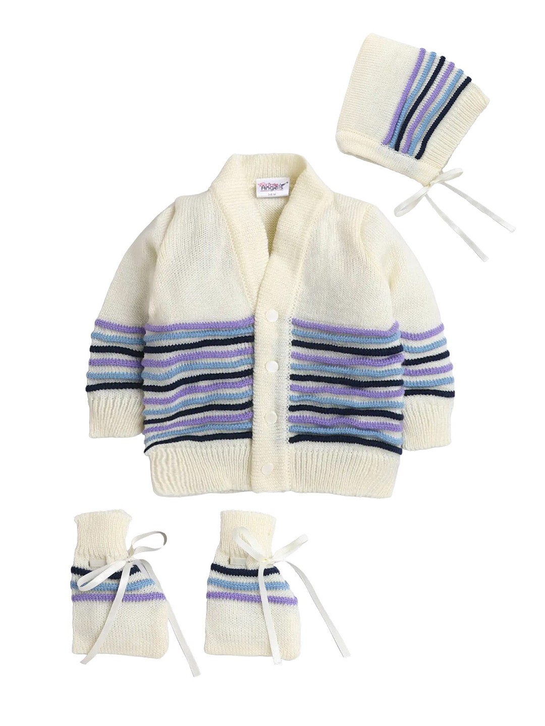 

Little Angels Unisex Kids Cream-Coloured & Blue Striped Cardigan