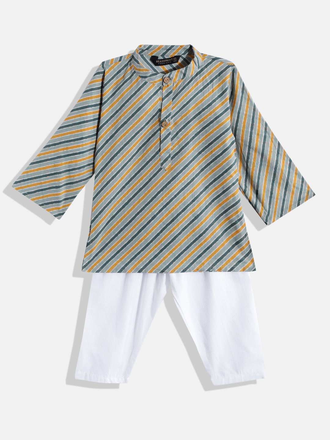 

Readiprint Fashions Boys Grey & Mustard Yellow Leheriya Print Cotton Kurta with Pyjamas
