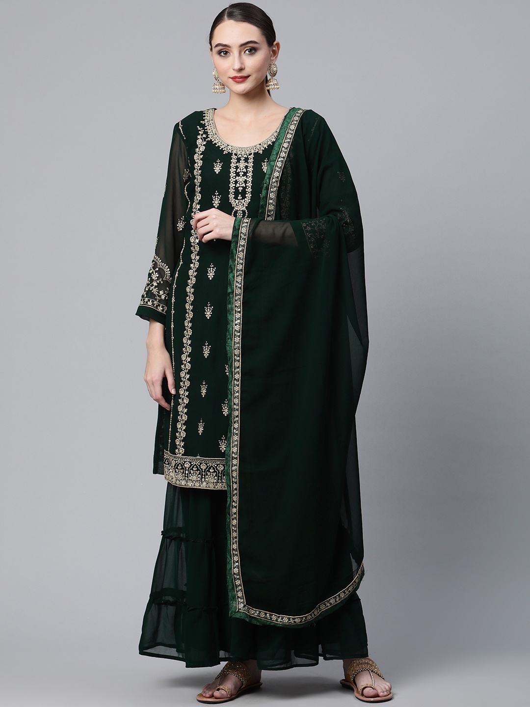 

Readiprint Fashions Green & Golden Embroidered Semi-Stitched Dress Material