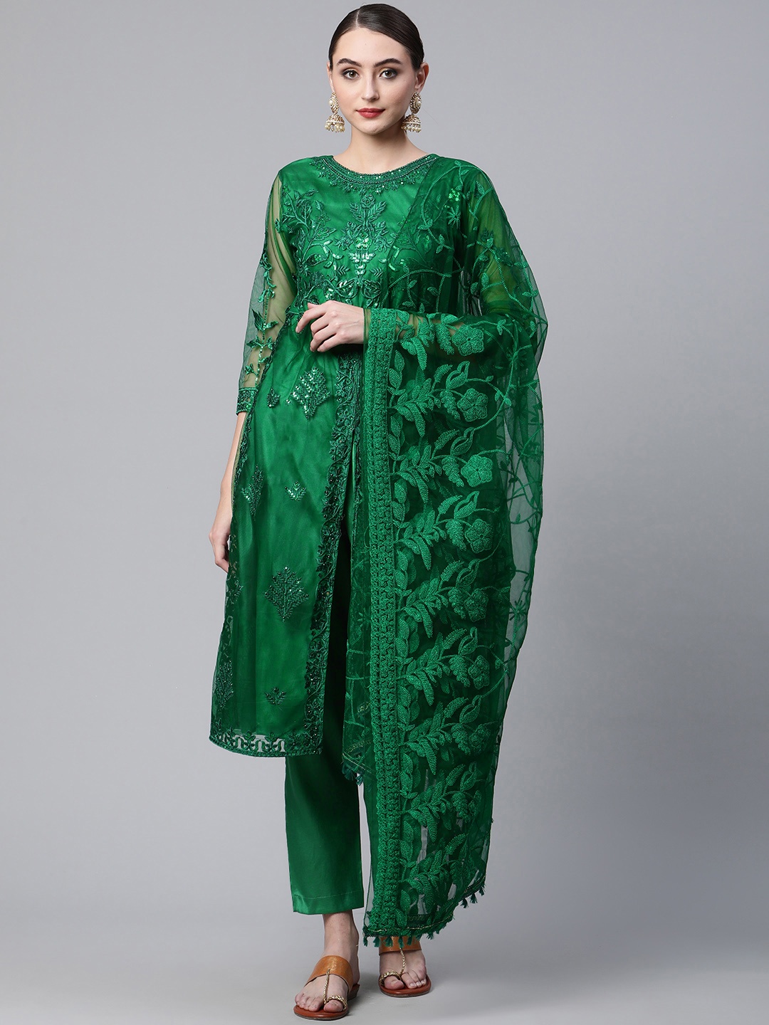 

Readiprint Fashions Green Embroidered Semi-Stitched Dress Material