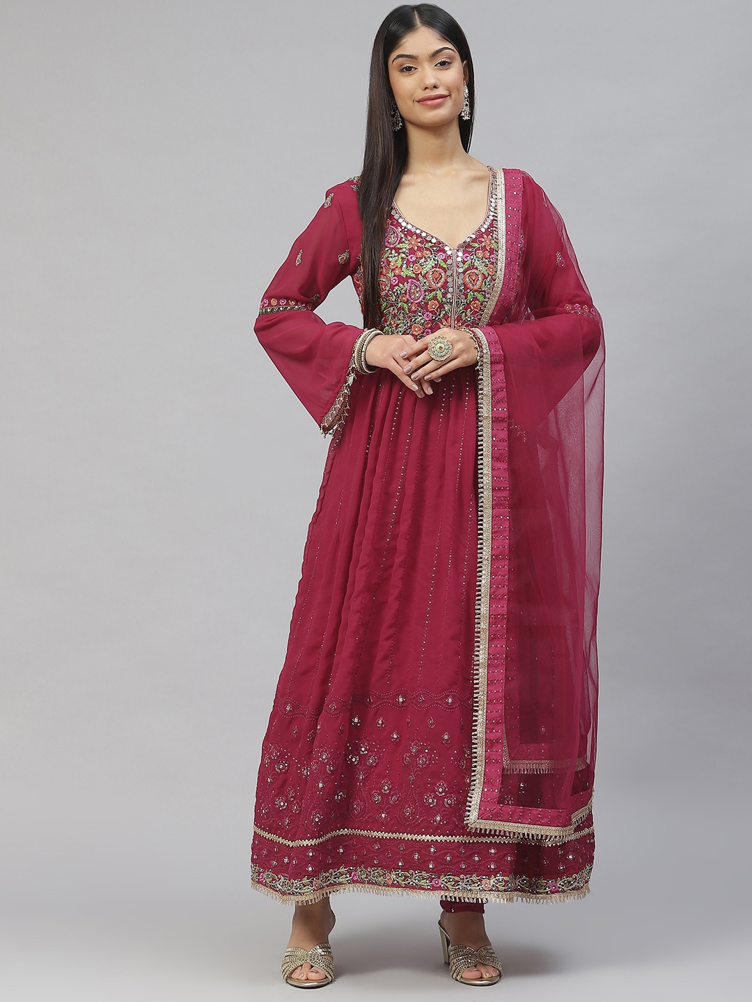 

Readiprint Fashions Red Embroidered Semi-Stitched Dress Material