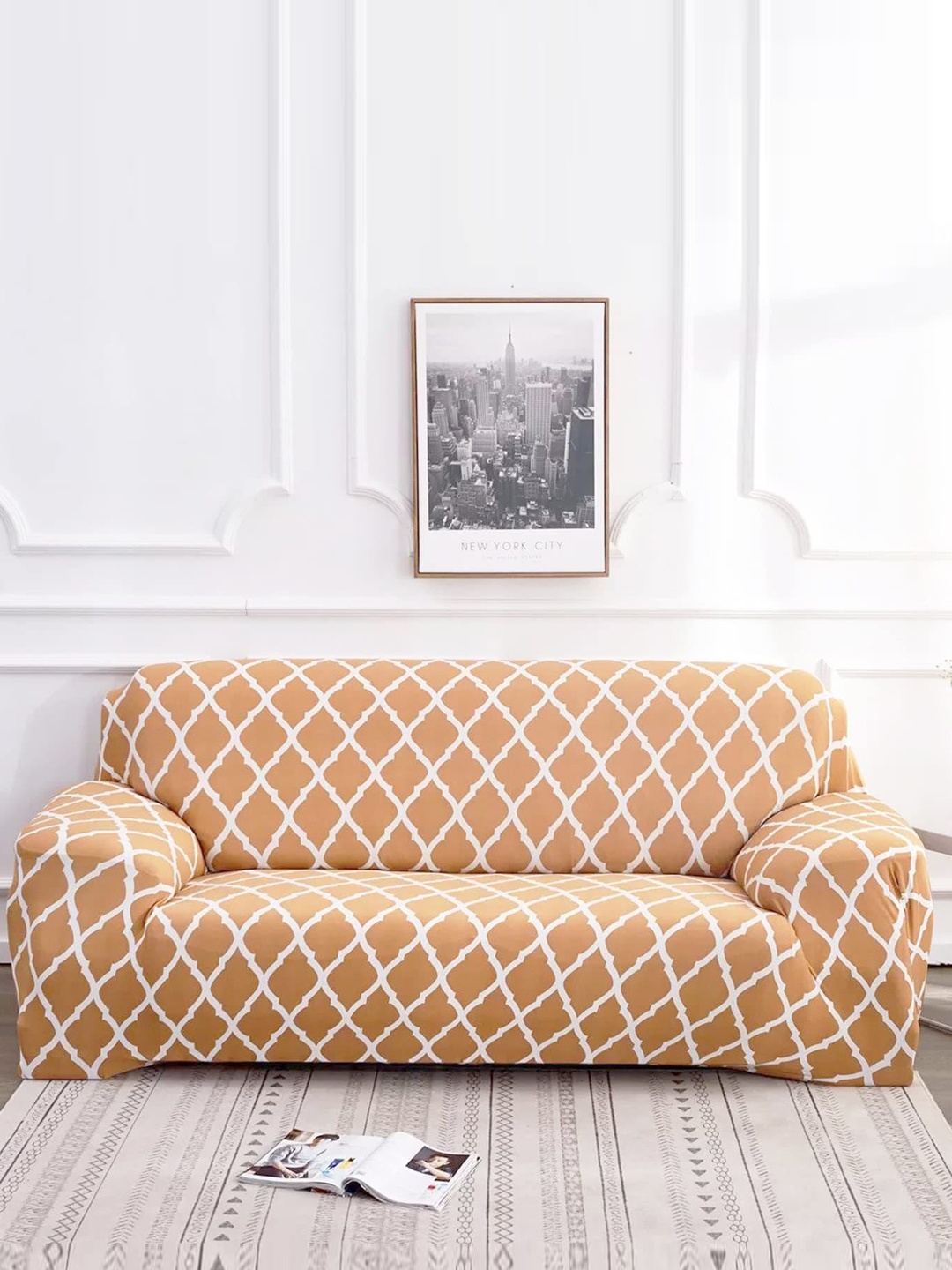 

HOUSE OF QUIRK Beige & White Printed 2 Seater Sofa Covers